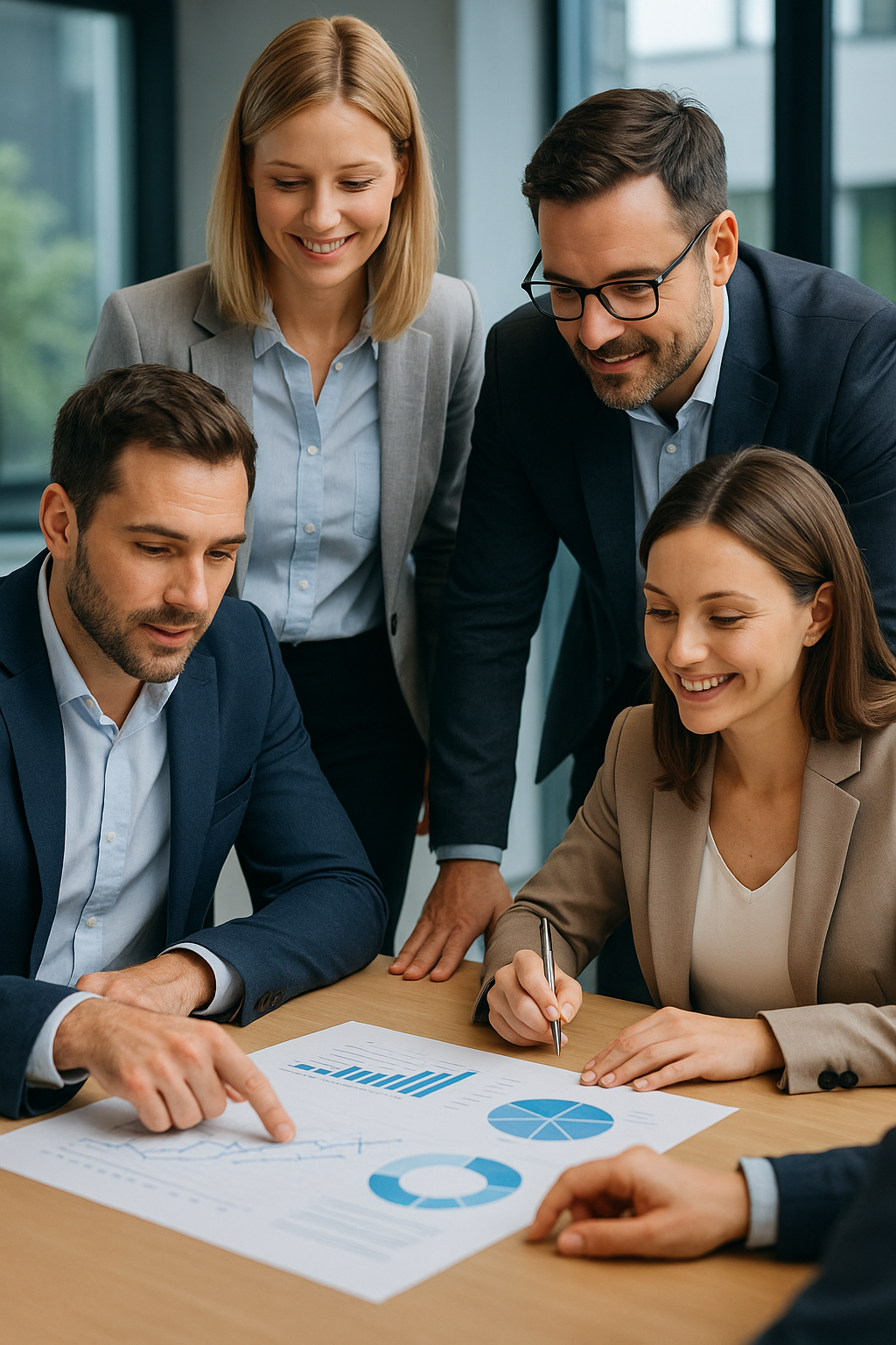 Eine Gruppe von Personen bespricht ein Diagramm